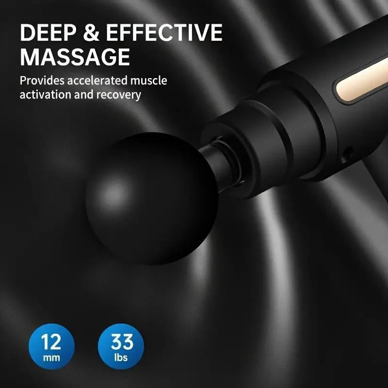 Portable USB Rechargeable 6-Speed Body Massage Gun with Adjustable Multifunctional Fascia Gun for Muscle Recovery, Neck and Back Pain Relief, and Post-Workout Relaxation; Includes 4 Replaceable Heads and Ultra-Quiet Brushless Motor in Black