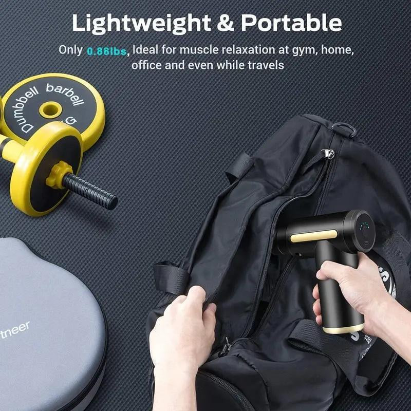 Portable USB Rechargeable 6-Speed Body Massage Gun with Adjustable Multifunctional Fascia Gun for Muscle Recovery, Neck and Back Pain Relief, and Post-Workout Relaxation; Includes 4 Replaceable Heads and Ultra-Quiet Brushless Motor in Black