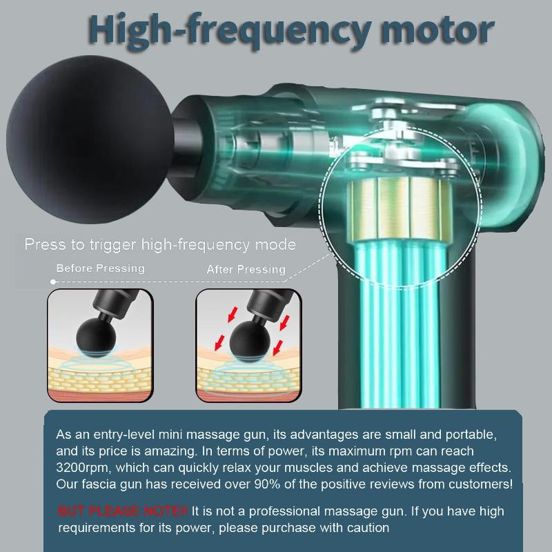 Portable USB Rechargeable 6-Speed Body Massage Gun with Adjustable Multifunctional Fascia Gun for Muscle Recovery, Neck and Back Pain Relief, and Post-Workout Relaxation; Includes 4 Replaceable Heads and Ultra-Quiet Brushless Motor in Black